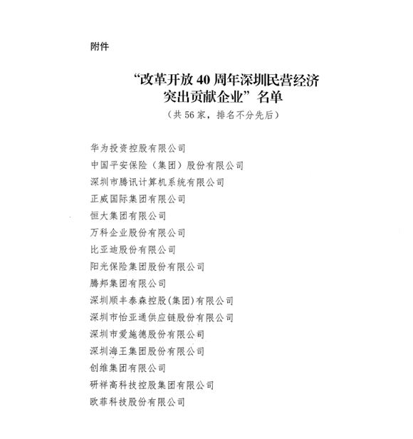 喜讯，云顶集团3118acm供应链荣获“改革开放40周年深圳民营经济突出贡献企业”称号  